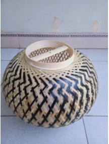 Đèn cầu mây tre đan tròn trắng xanh f15.35.15, h28