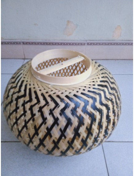 Đèn cầu mây tre đan tròn trắng xanh f15.35.15, h28