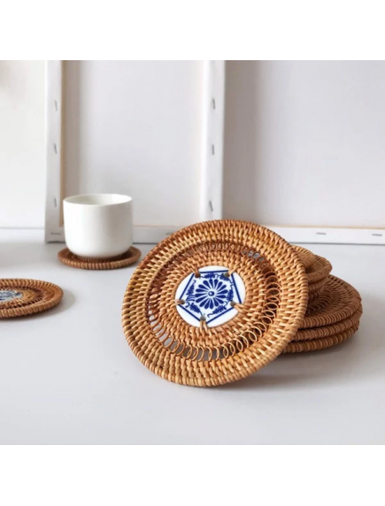 Đế lót ly mây đan d-8cm